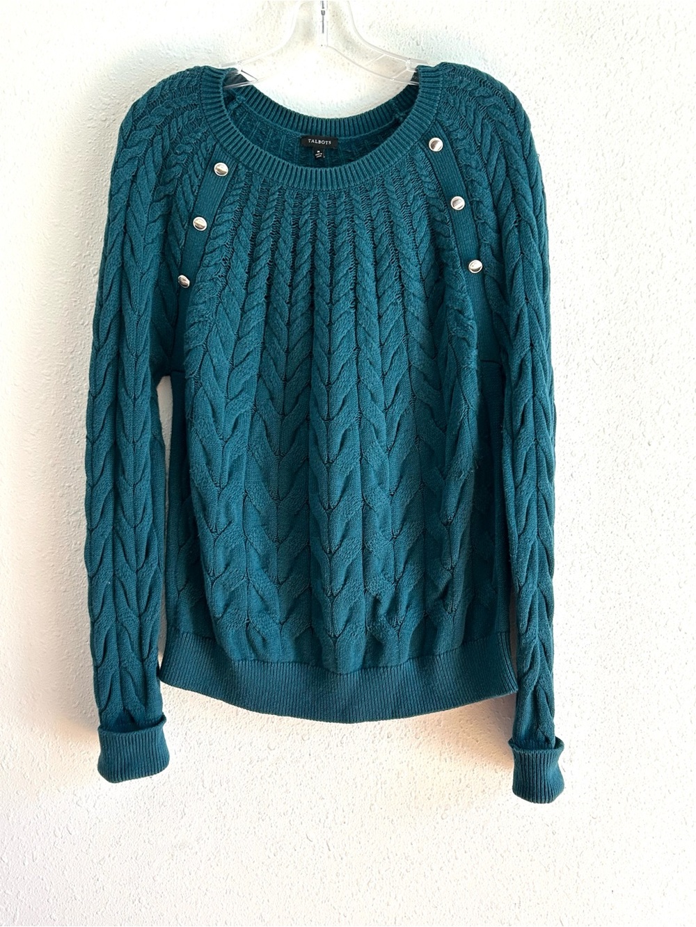 Talbots Cable Knit Sweater Women’s Size M Teal Blue Green Preppy